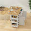 Chariot multifonctionnel pour îlot de cuisine avec armoire à 2 portes et deux tiroirs, support à épices, porte-serviette, support à vin et plateau de table en bois d'hévéa pliable (blanc)