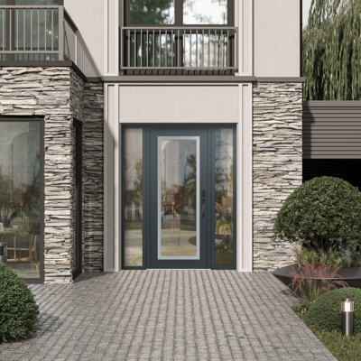 Panneau d'entrée en acier argenté anthracite / anthracite avec panneau avant et porte latérale