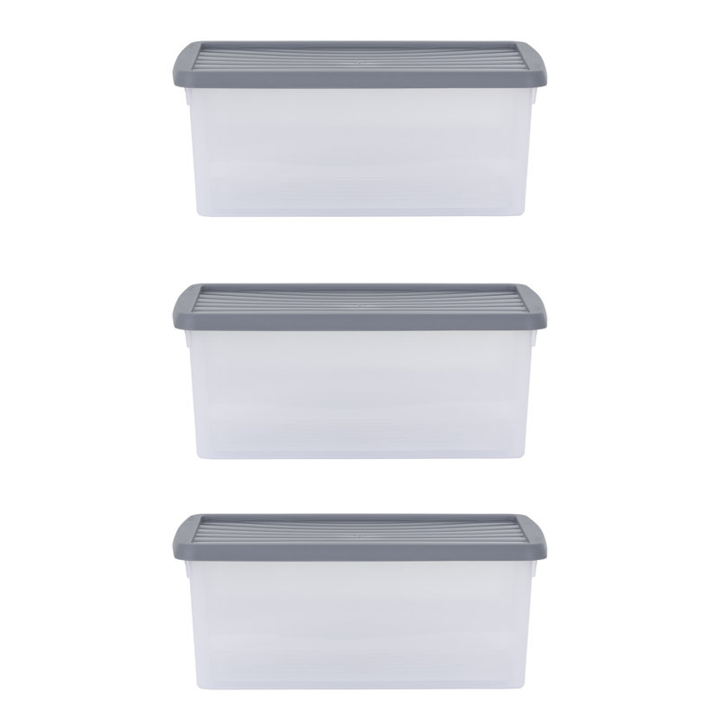 Wham 9L Box & Lid Pack of 3 Clear/Steel