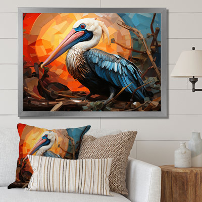 «Orange Pelican Coastal Geometric III», reproduction sur toile