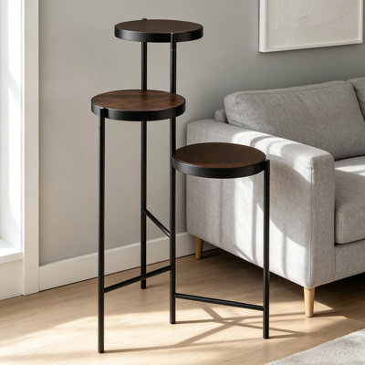 Black And Walnut 3-Tier Foldable Plant Stand