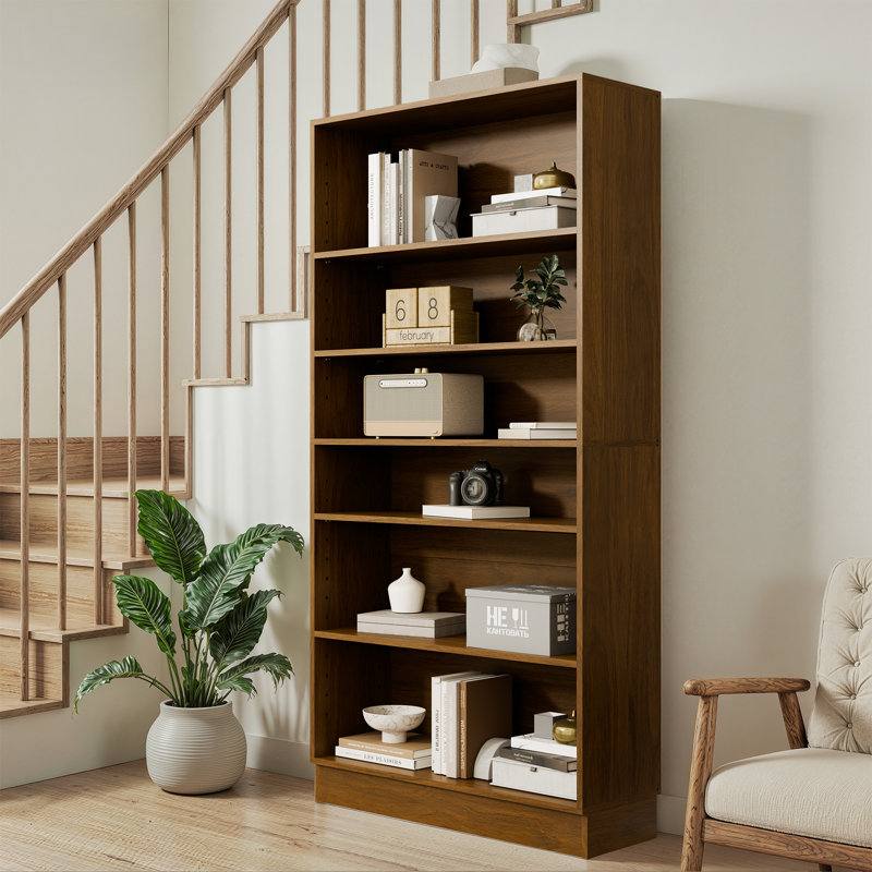 68.75" Tall 7-Tier Bookcase with Height-Adjustable Shelves, Brown