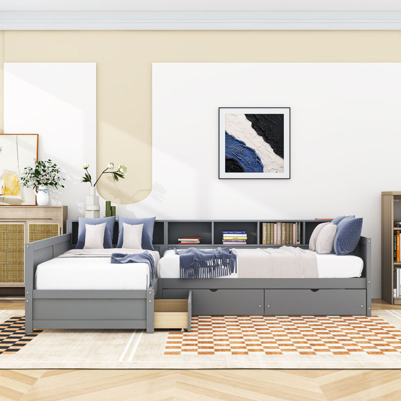 Wooden Daybed with Storage Drawers, Gray
