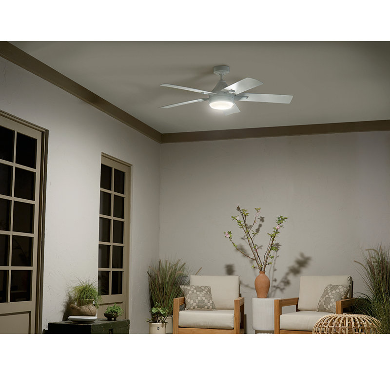 White Steel 52'' Ceiling Fan with Integrated LED Light