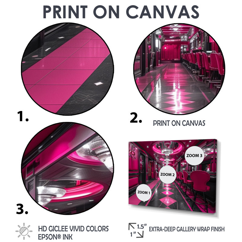 Casinos rose / noir et chanceux - Art mural, Toile avec cadre flottant brun, H 28 po x l 60 po x P 1,5 po
