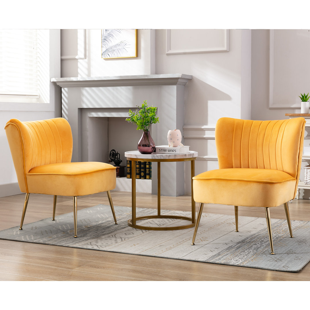 Latwanna 22'' Wide Velvet Slipper Chair Accent Chairs Modern Armless Chair Wingback Single Sofa Side Chair Comfy Corner Chair with Golden Legs for Living Room Bedroom (Set of 2) Mercer41 