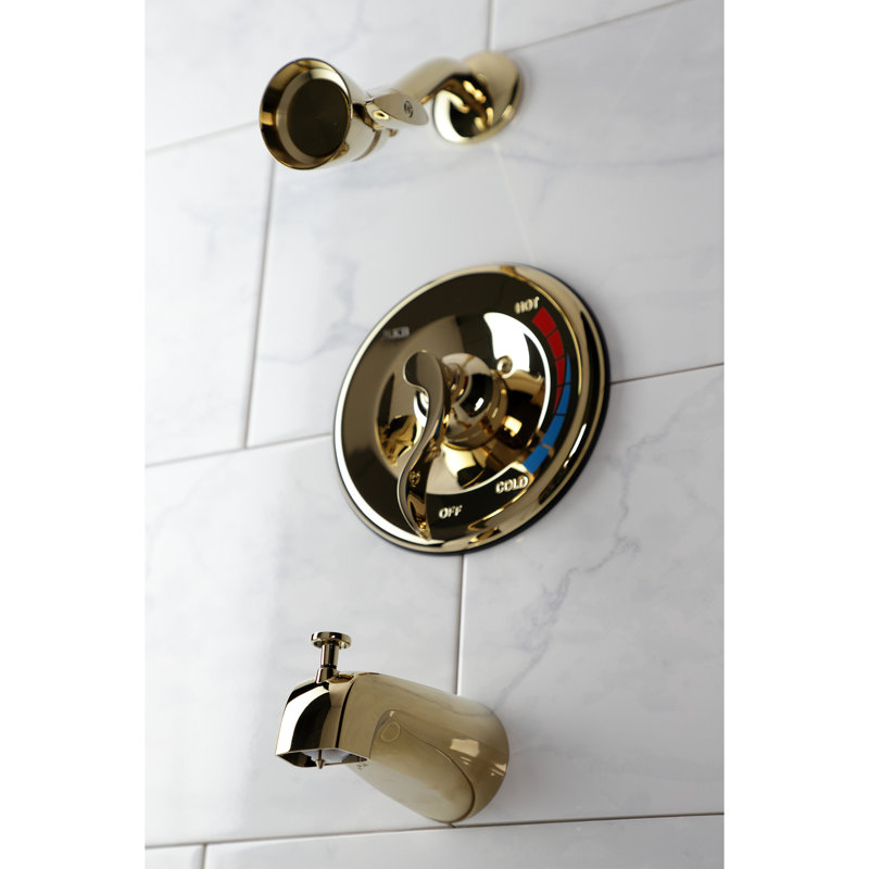 Kingston Brass NuWave Single-Handle Pressure Balanced Tub and Shower Faucet, Polished Brass