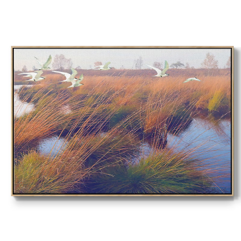 Marshland Hues II, peinture sur toile encadrée, Cadre en bois naturel, H 27 po x l 41 po x P 2 po