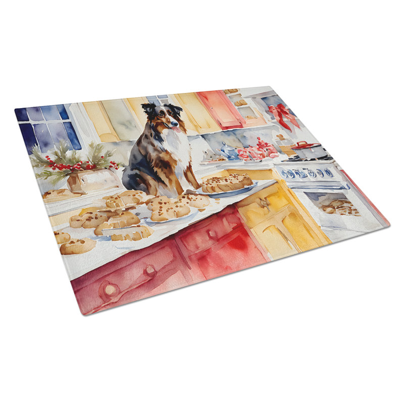 Australian Shepherd Christmas Cookies Glass Cutting Board