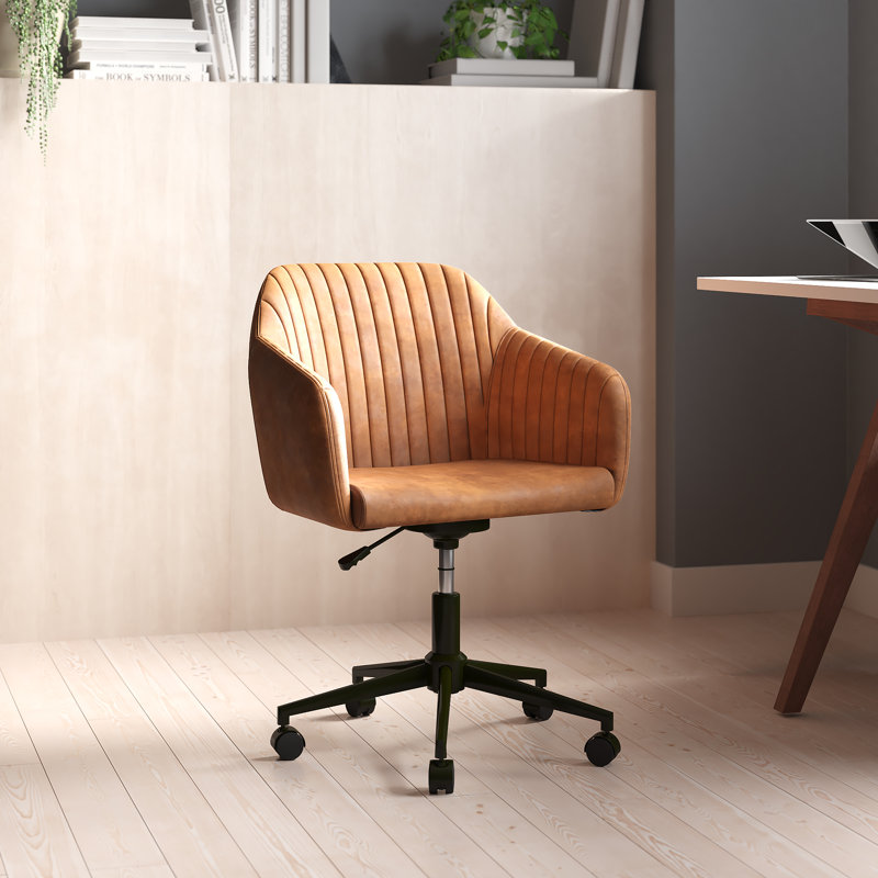 Flannigan Faux Leather Swivel Office Chair, Brown