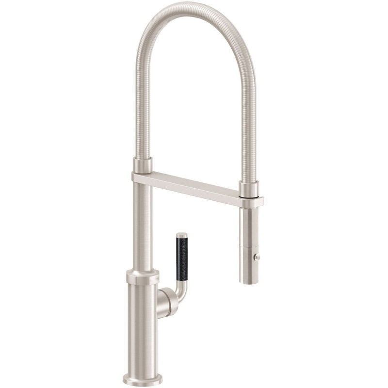 Culinary Pull-Out Kitchen Faucet With Button Sprayer, Carbon Fiber Lever, Satin Nickel