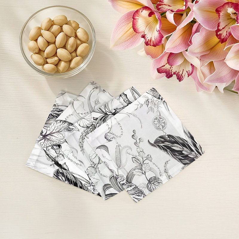 Amazonia Hemstitch Cocktail 6" Linen/Cotton Napkin, Dovecote Black White