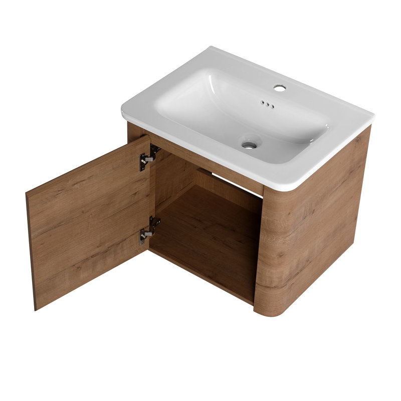 Meuble-lavabo mural 24 po avec lavabo en céramique et 1 porte à fermeture en douceur, contreplaqué