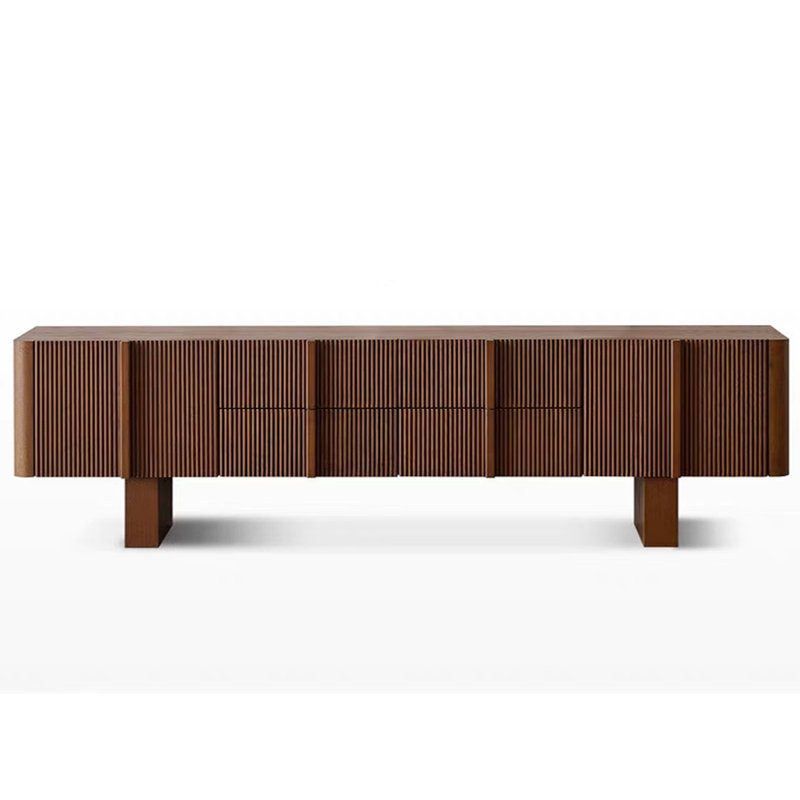 Meuble télé rétro en bois massif, H 22,44 po x l 86,61 po x P 17,71