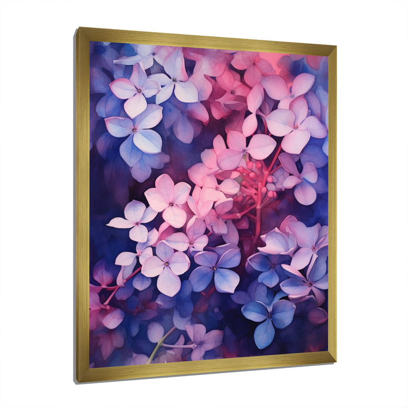 "Pink Blue Lilac Blossoms", impression sur toile encadrée, H 44 po x l 34 po x P 1,5 po, Cadre doré à une seule photo
