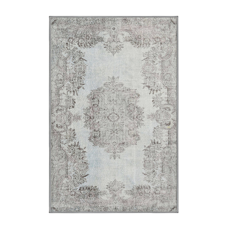 Tapis décoratif gris en laine abstraite, Rectangle 7 pi x 9 pi