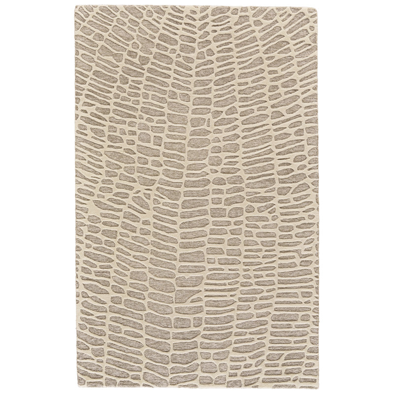 Cothren Abstract Handmade Tufted Wool/Cotton Ivory/Grey Area Rug, Rectangle 2' x 3'