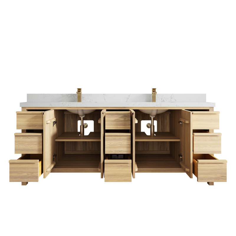 Chêne blanc Elizabeth X P 22 po D Meuble-lavabo double avec 2 po Empira blanc quartz