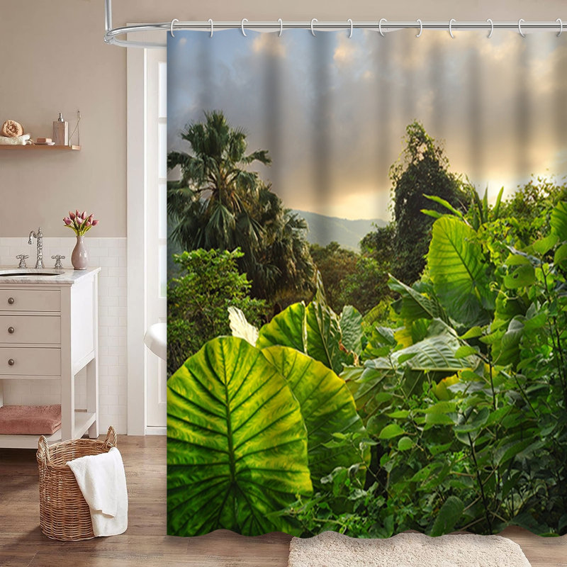 Rideau de douche avec 12 crochets Jungle Garden Foliage, L 72 po x l 72 po