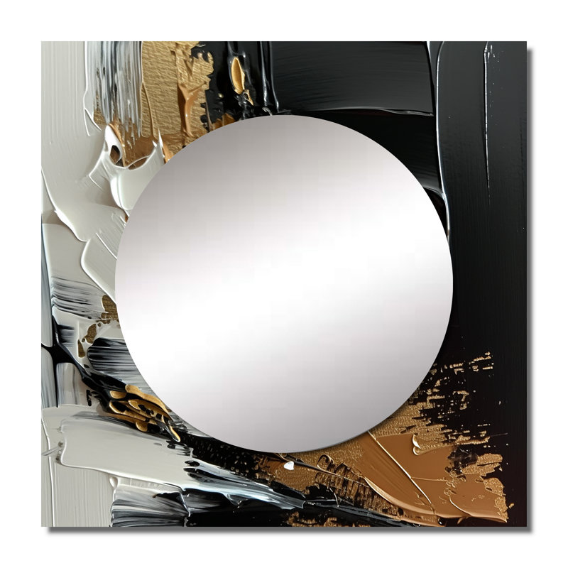 Imminent Bliss audacieux texturé or et noir - peinture abstraite murale à miroir carré pour chambre, 23 po x 23 po