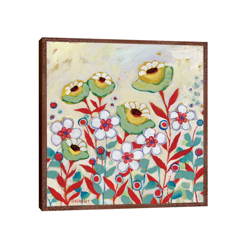 Floral XXI by Teresa Kogut - Painting on Canvas, Classic Brown Wood Framed, 93.98cm H x 93.98cm W x 3.81cm D