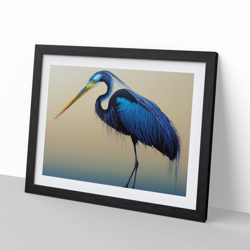 XH1022-5758X Magnetic Heron Bird - Single Picture Frame Print, 46cm H x 64cm W x 2cm D, Black