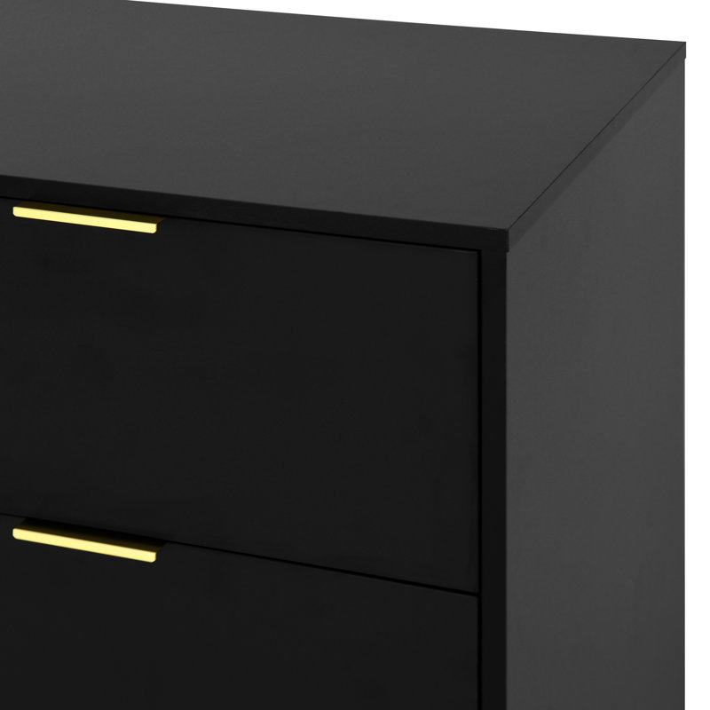 Commode 9 tiroirs, commode large en bois, Noir