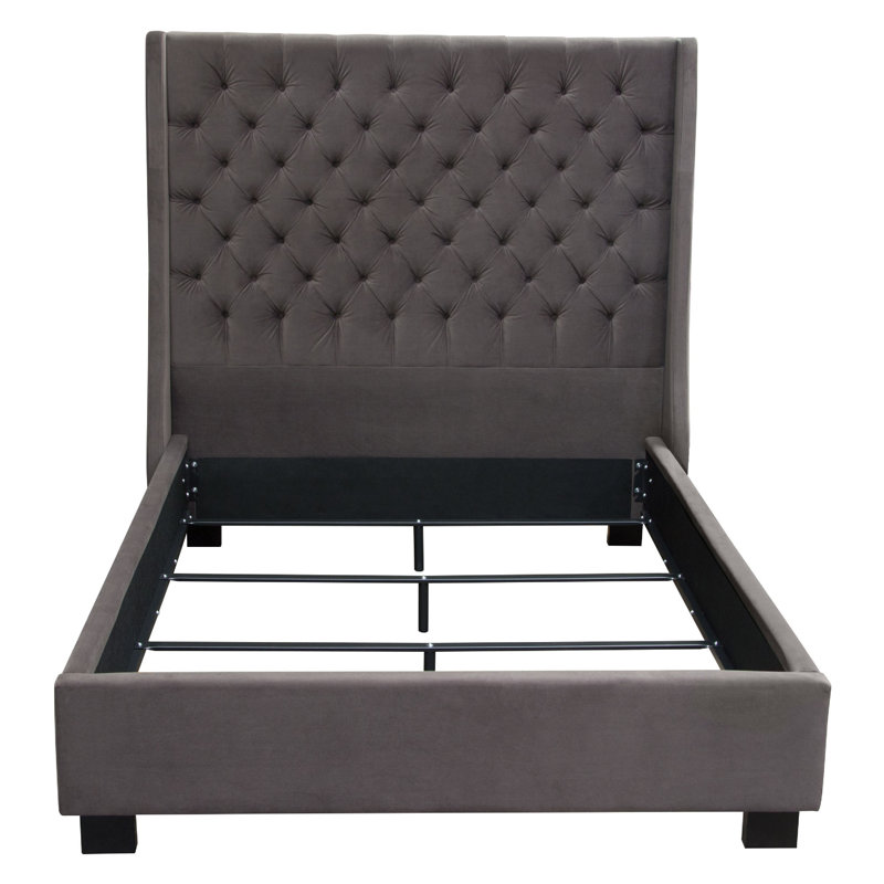 Revêtement de lit capitonné en velours Zoa Bed W, Grand, Noir / gris fumé