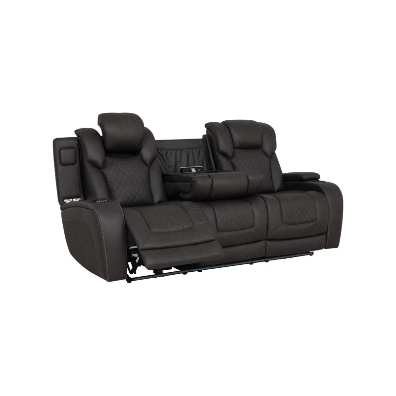 Wendell Dark Gray Microfiber Power Motion Sofa W/Dropdown Table, Storage, Usb & Led