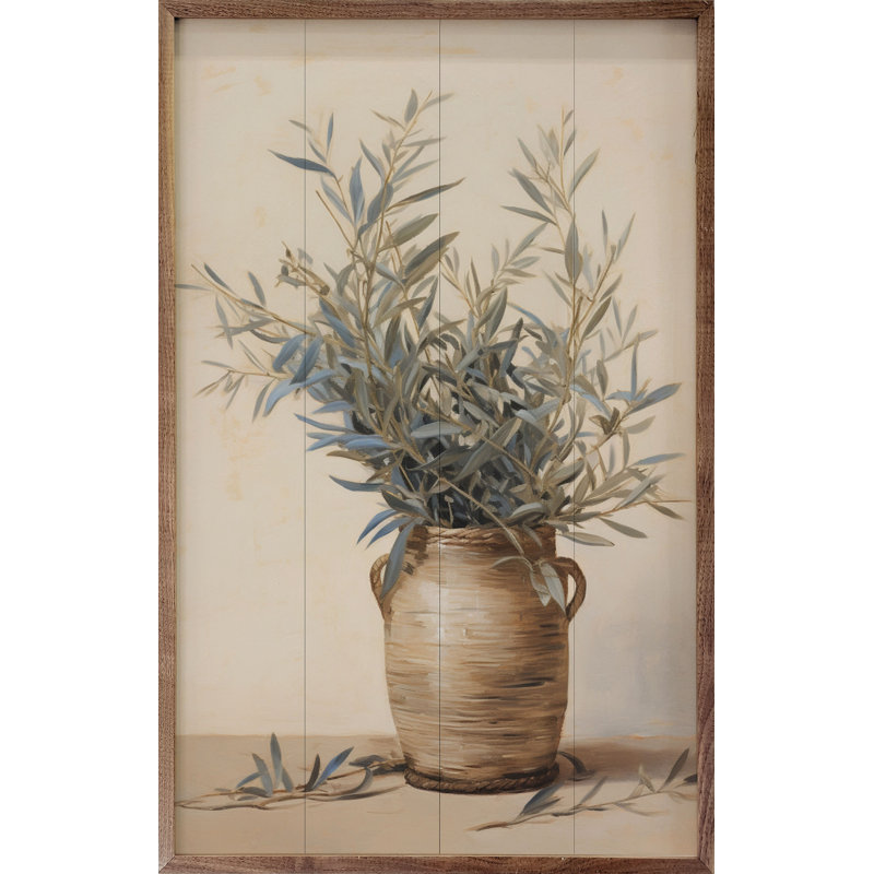 Plante en pot 1 - Impression sur bois avec cadre flottant, H 24 po x l 16 po