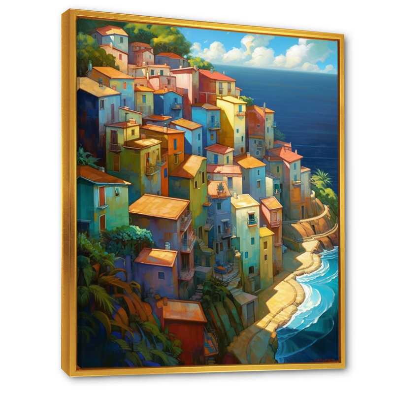 Mayowa Mediterrean Town By The Sea, H 44 po x l 34 po x P 1,5 po, Cadre flottant doré