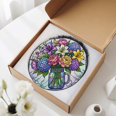 Panneau de vitrail d'arrangement floral 12 po H