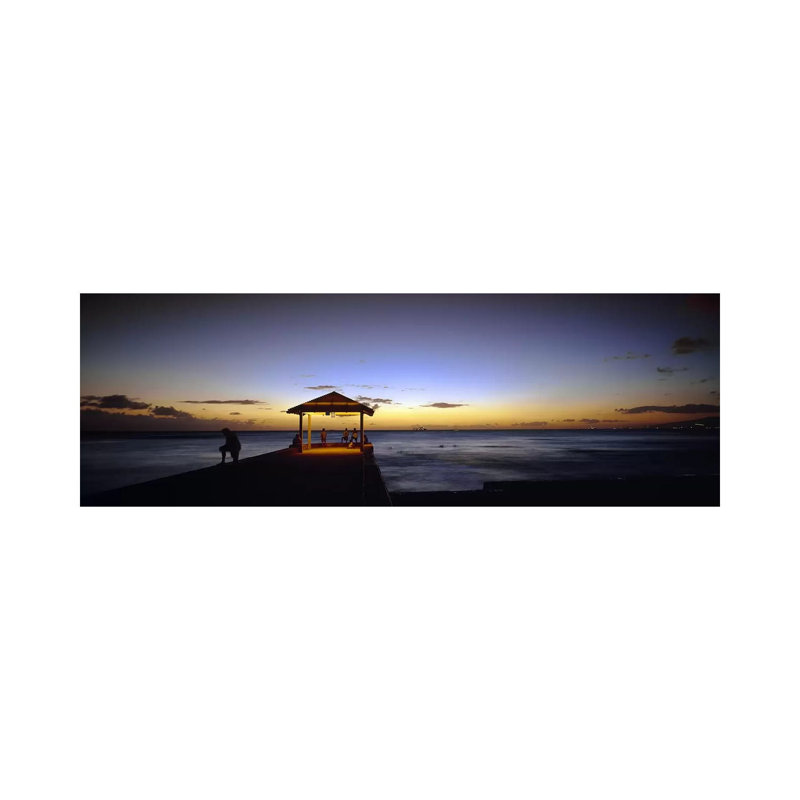 Tourists on a Pier, Waikiki Beach, Waikiki, Honolulu, Oahu, Hawaii, USA 1 Piece Wrapped Canvas Panoramic Wall Art