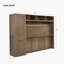 Lit escamotable double avec garde-robe, tiroirs et tablettes ouvertes
