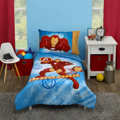 NoJo Marvel Avengers - Iron Man Blue, Red, and Gold 4 Piece Toddler Bedding Set 