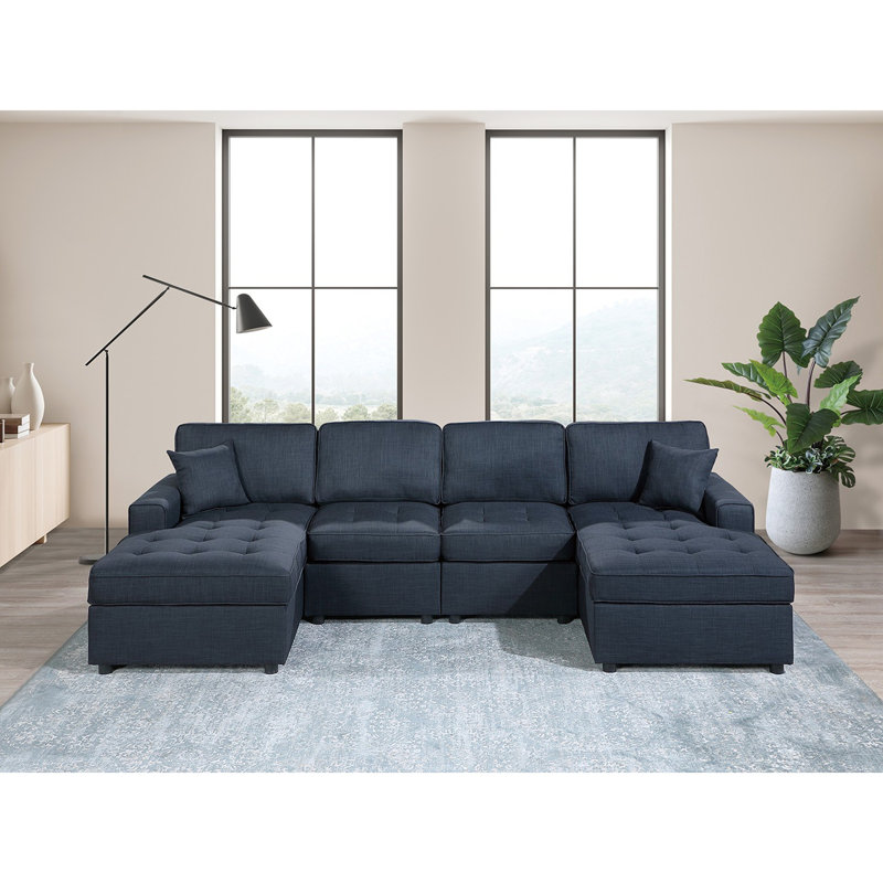 Canapé modulaire de style contemporain, Tissu bleu foncé