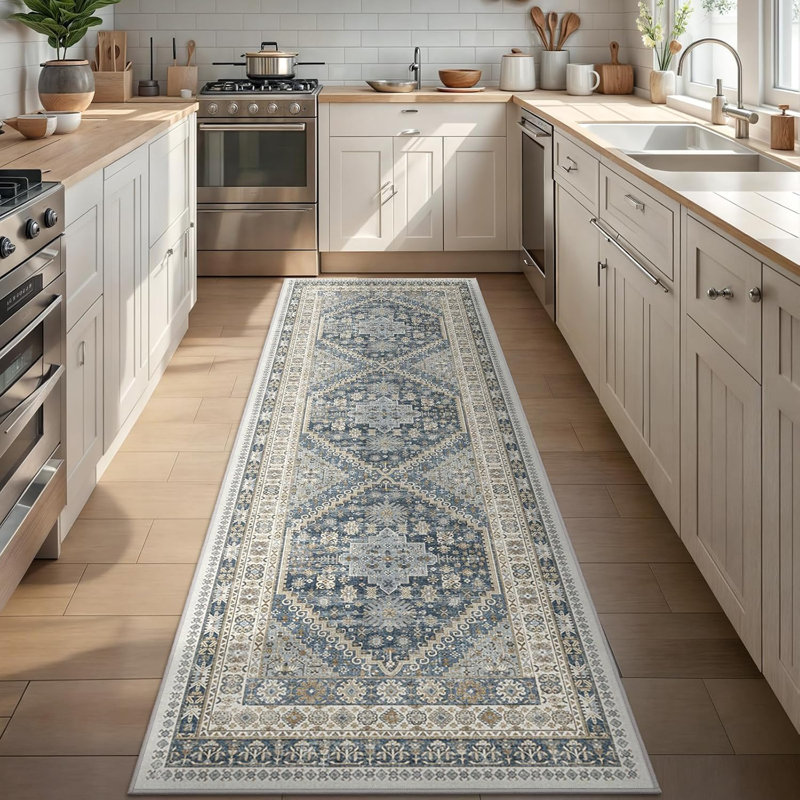 Medallion Non Slip Washable Area Rug(Blue), Runner 2'6" x 8'