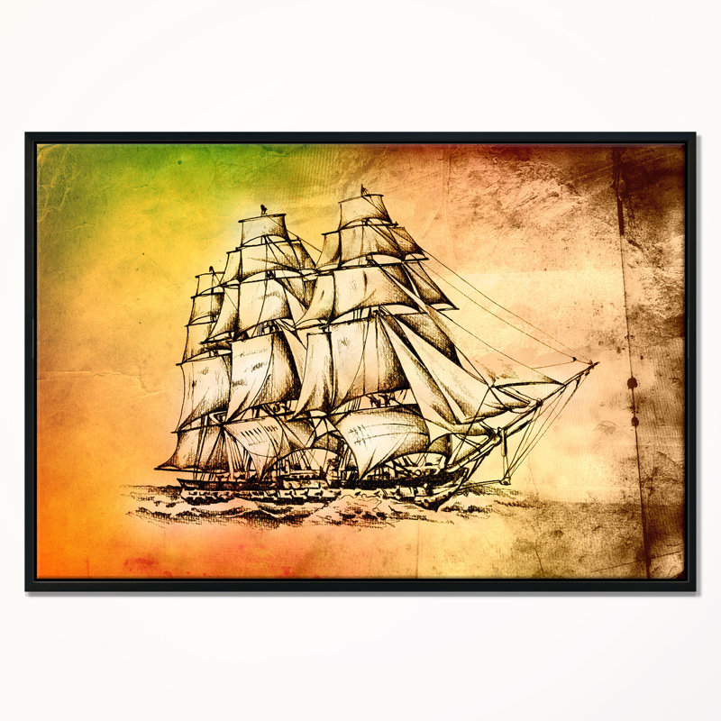 «Large Antique Moving Boat», impression, H 12 po x l 20 po x P 1 po, Cadre flottant