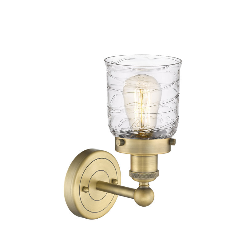 Applique murale à bras en acier 1 lumière Cazadero, Tourbillon déco transparent, Laiton brossé