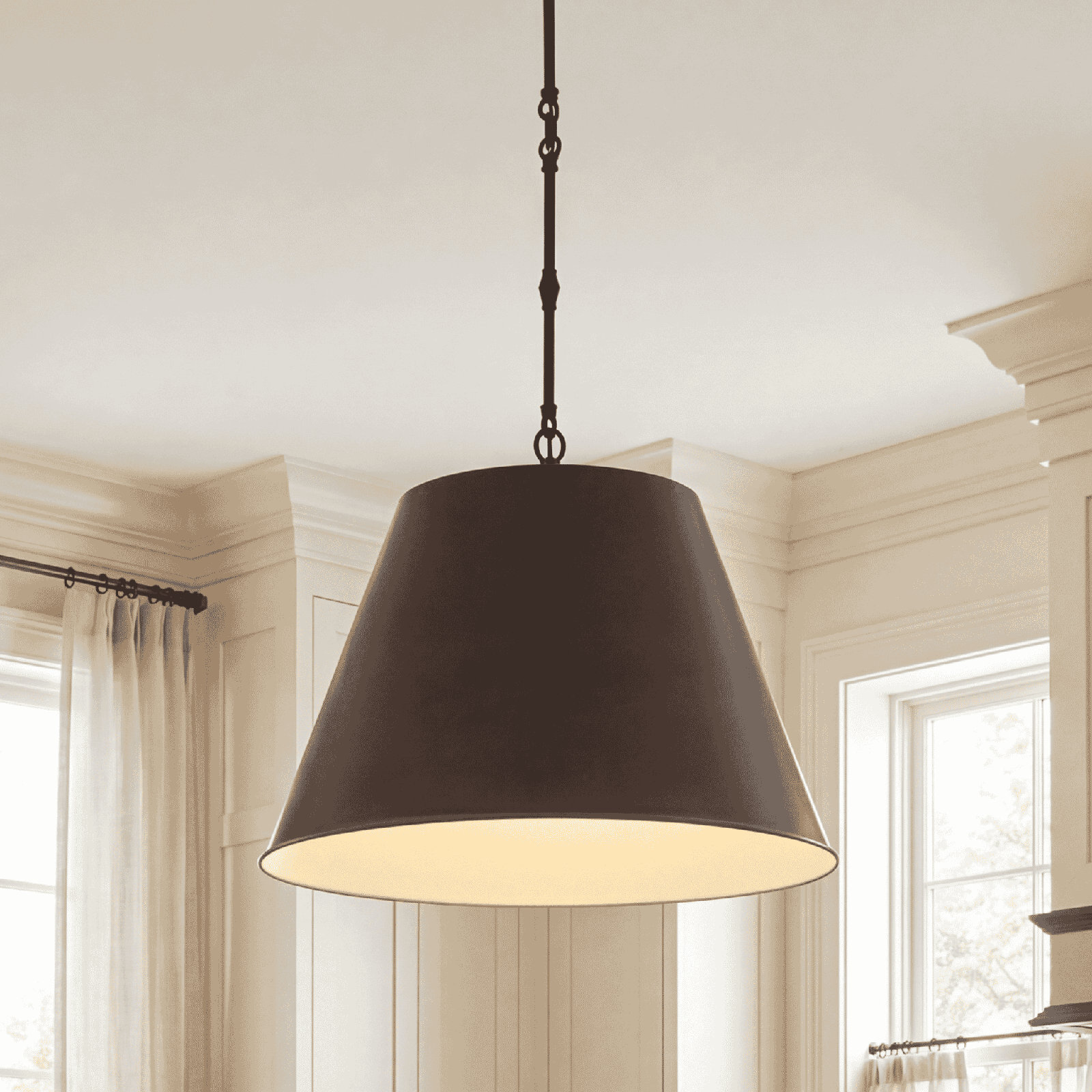 Presley Dimmable Single Light Pendant, Polished Nickel, 12.75" H x 18.25" W x 18.25" D