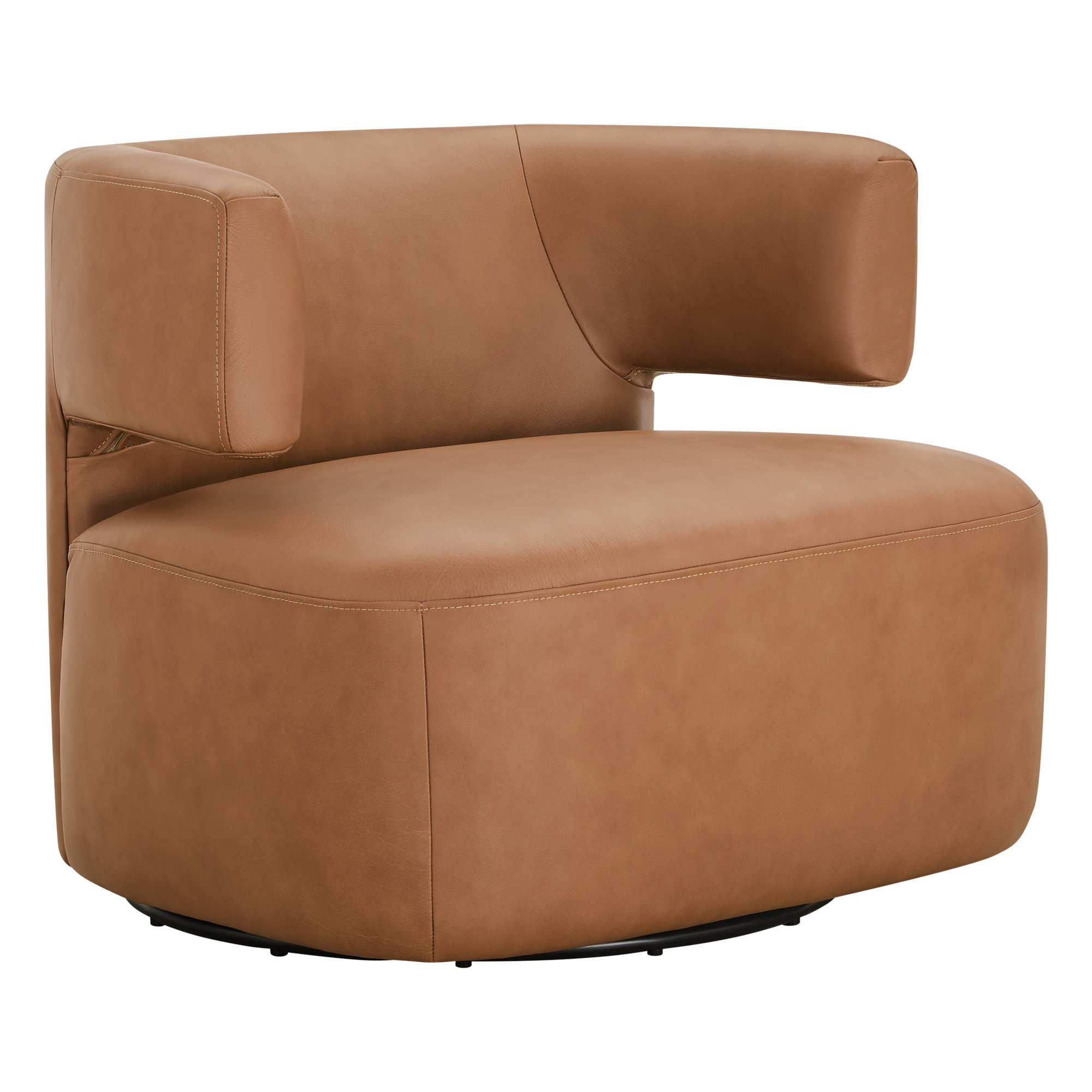 Bascom Genuine Leather Upholstered Swivel Barrel Chair, Aline Butternut