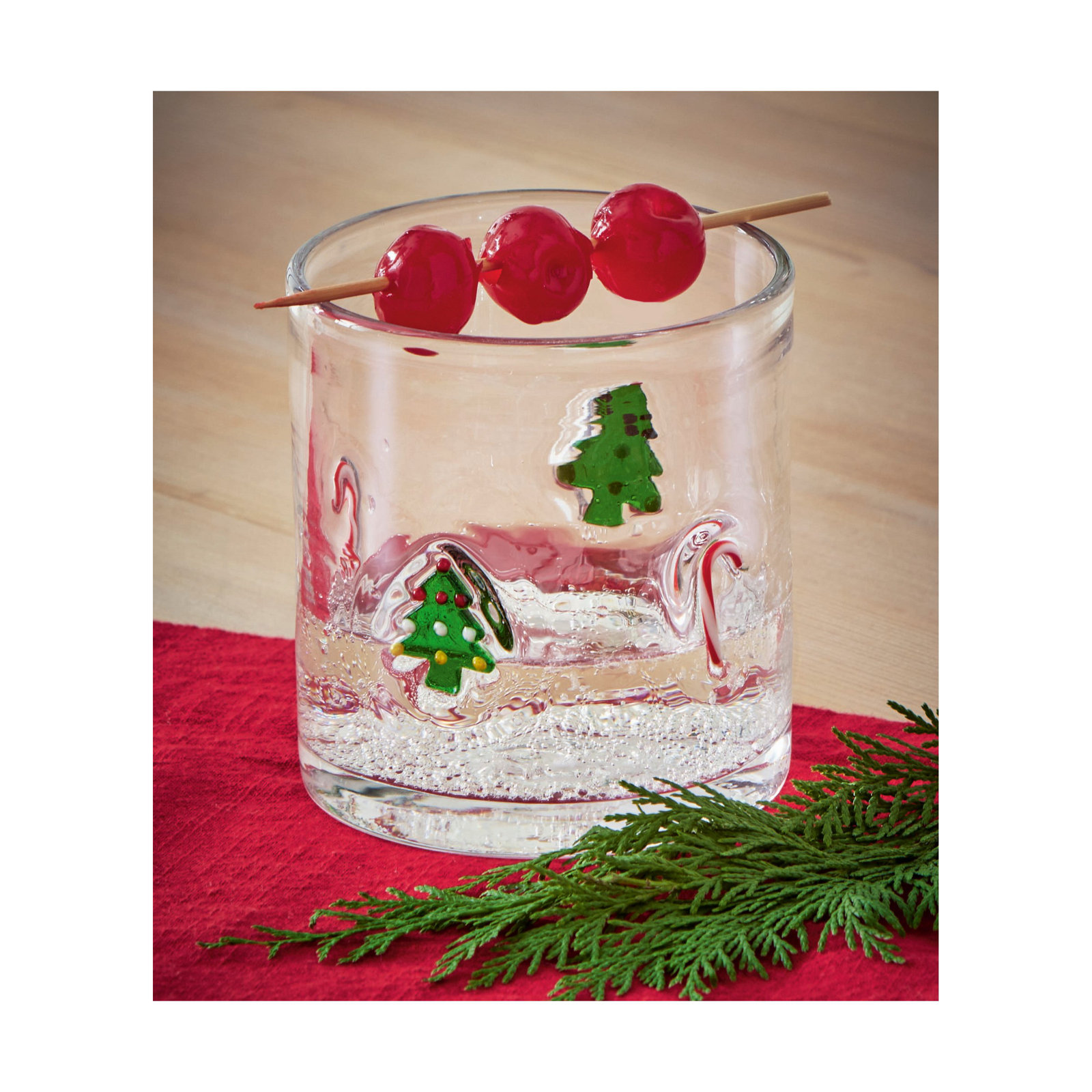 Hulan Christmas Tree & Candy Cane Double Old Fashioned Glass