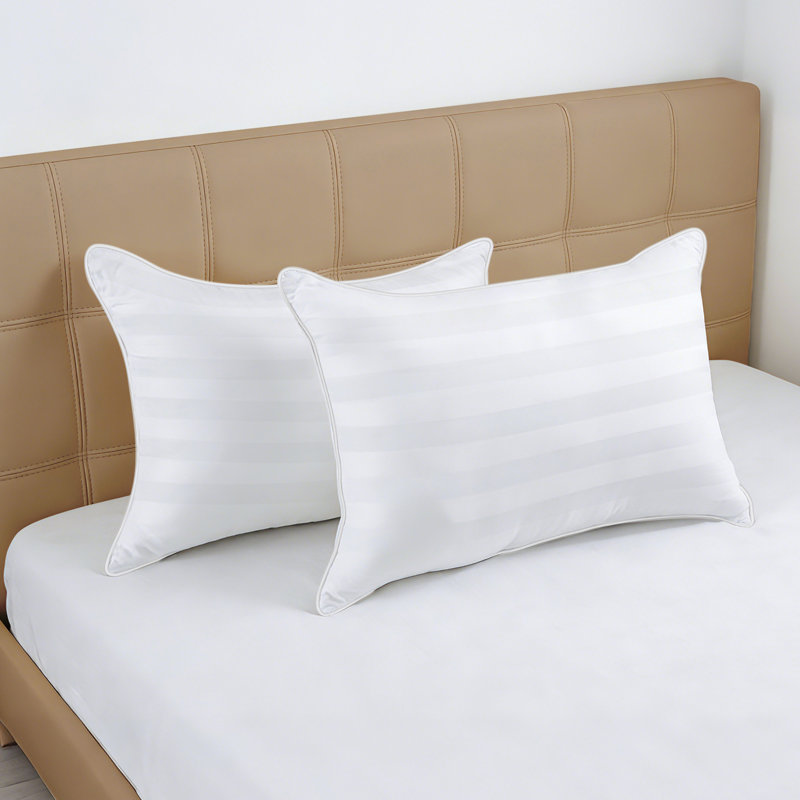 Down Alternative Queen bed Pillows 2 Pack Soft Satin stripe Fiber Queen  Pillows, King