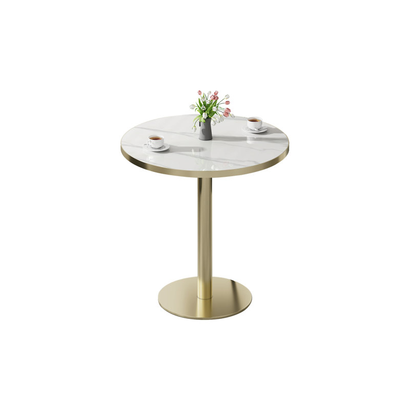 Table bistro ronde de 31,5 pouces avec plateau en faux marbre et plateau en métal robuste, facile à assembler, diamètre de la structure en métal robuste
