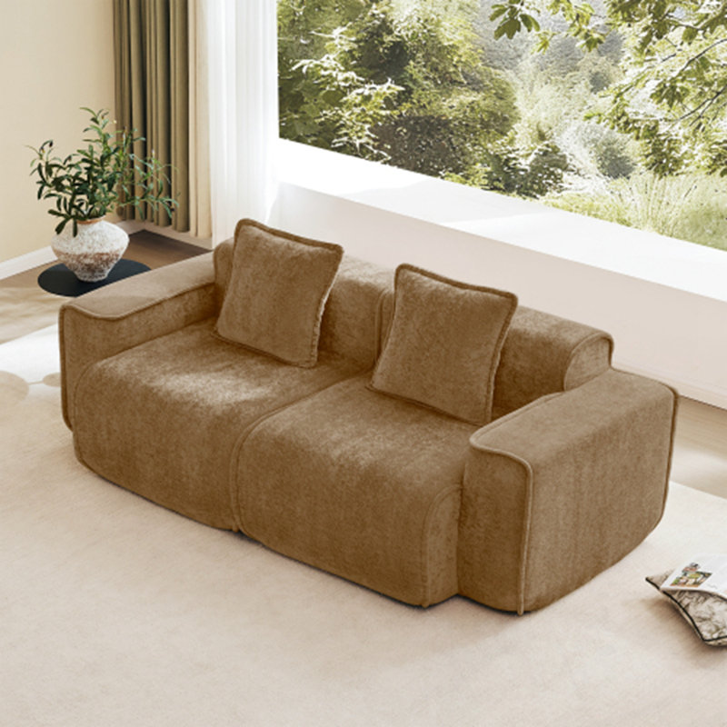 Causeuse en velours avec deux coussins, Brun
