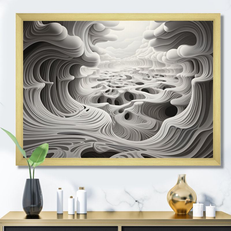 Noir et blanc Opt Monochromes II - impression, Encadrement doré, H 34 po x l 44 po x P 1,5 po