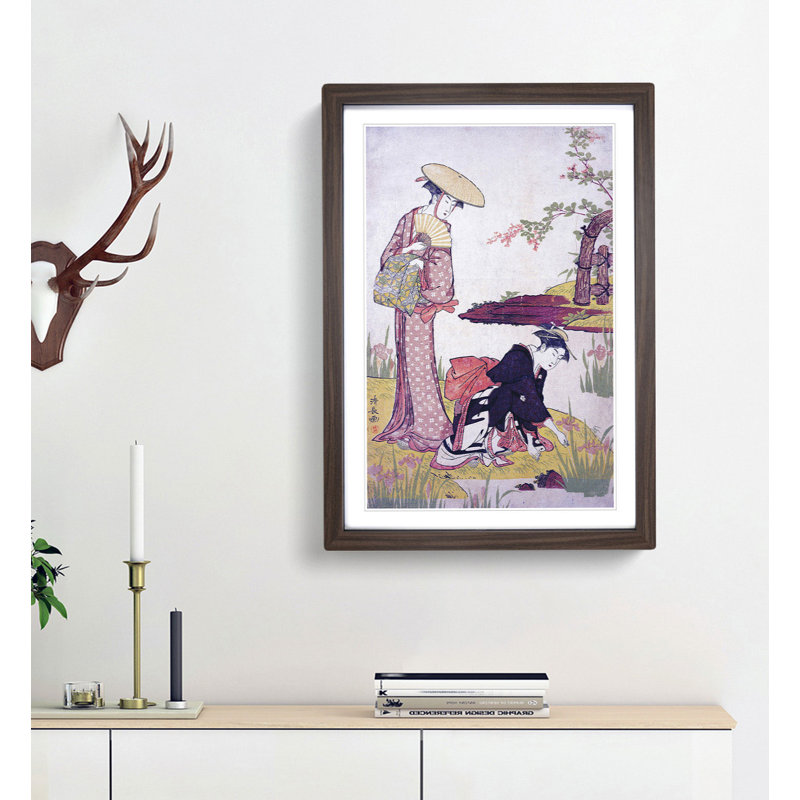 The Iris Garden by Torii Kiyonaga - Picture Frame Painting Print, 48cm H x 36cm W x 2cm D, Walnut Framed