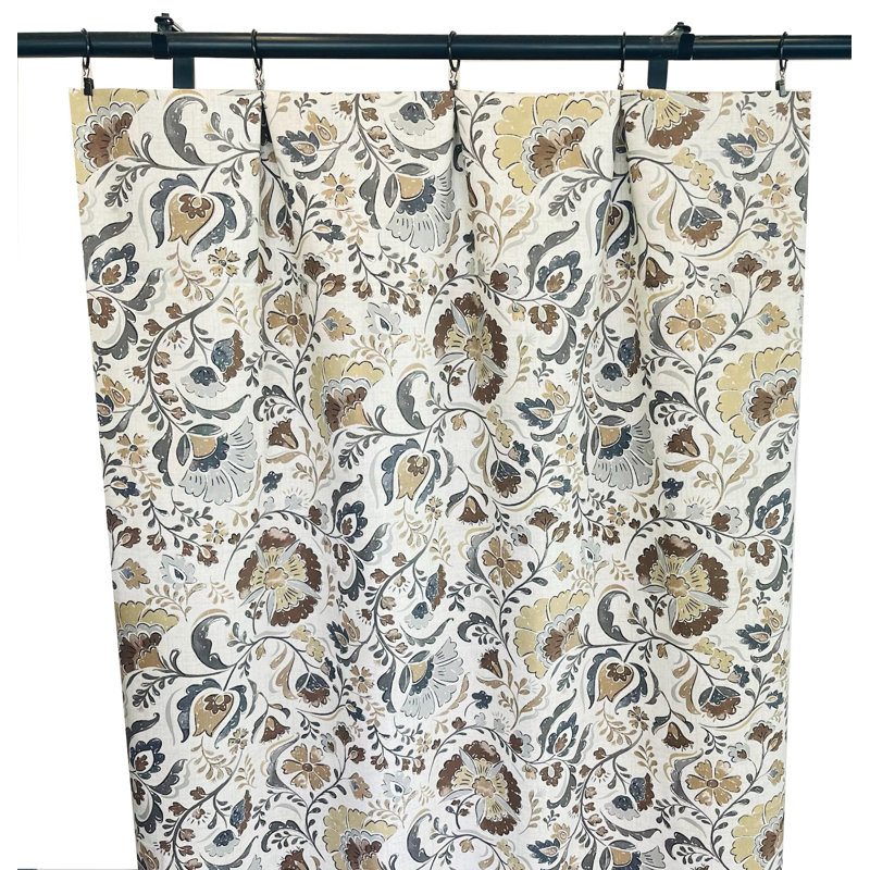 Tan Brown Gold And Grey Floral Curtains, 50" W x 120" L