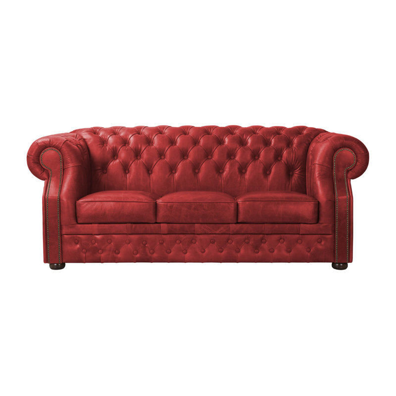 Tatelynn 3 Seater Genuine Leather Sofa, 80cm H x 200cm W x 90cm D, Red