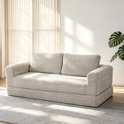 Canapé-lit futon convertible avec coussin d'assise profond en velours côtelé